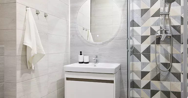 Modern Small Bathroom Walk-In Shower Remodel in Aurora